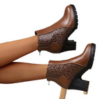 Damen modische Stiefeletten mit glänzender Oberflächenstruktur und komfortablem Blockabsatz R&B