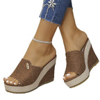 Damen Wedge-Pantoletten mit stylischem Textil-Obermaterial und dekorativem Schmuckdetail R&B