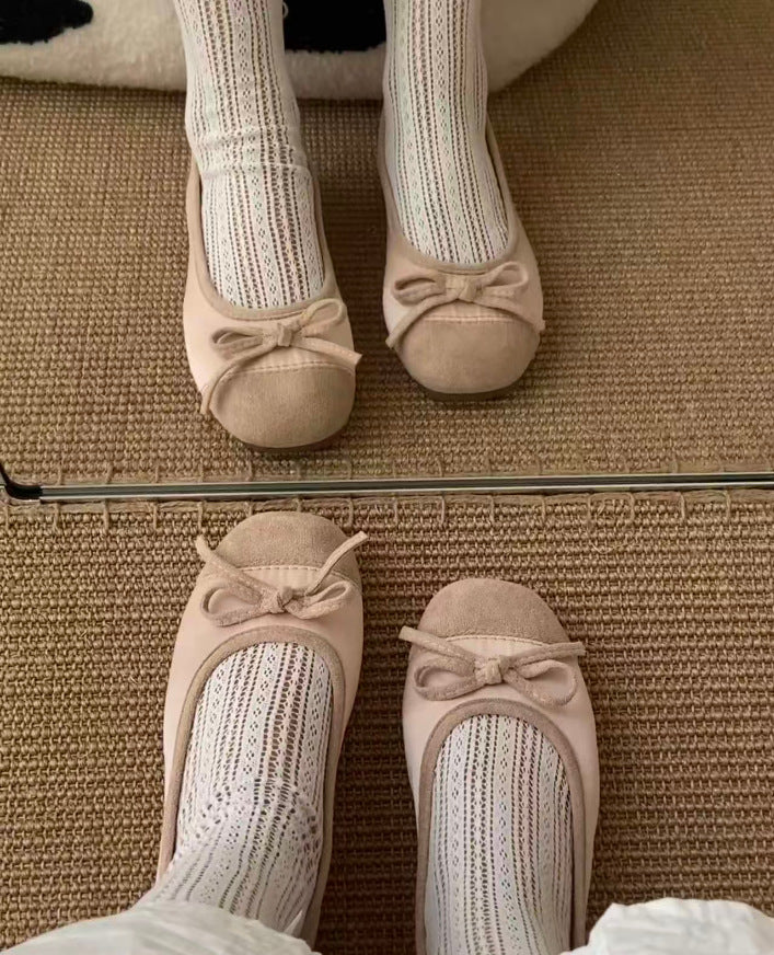 Damen Ballerinas mit zarten Schleifen und weichem Veloursleder EB