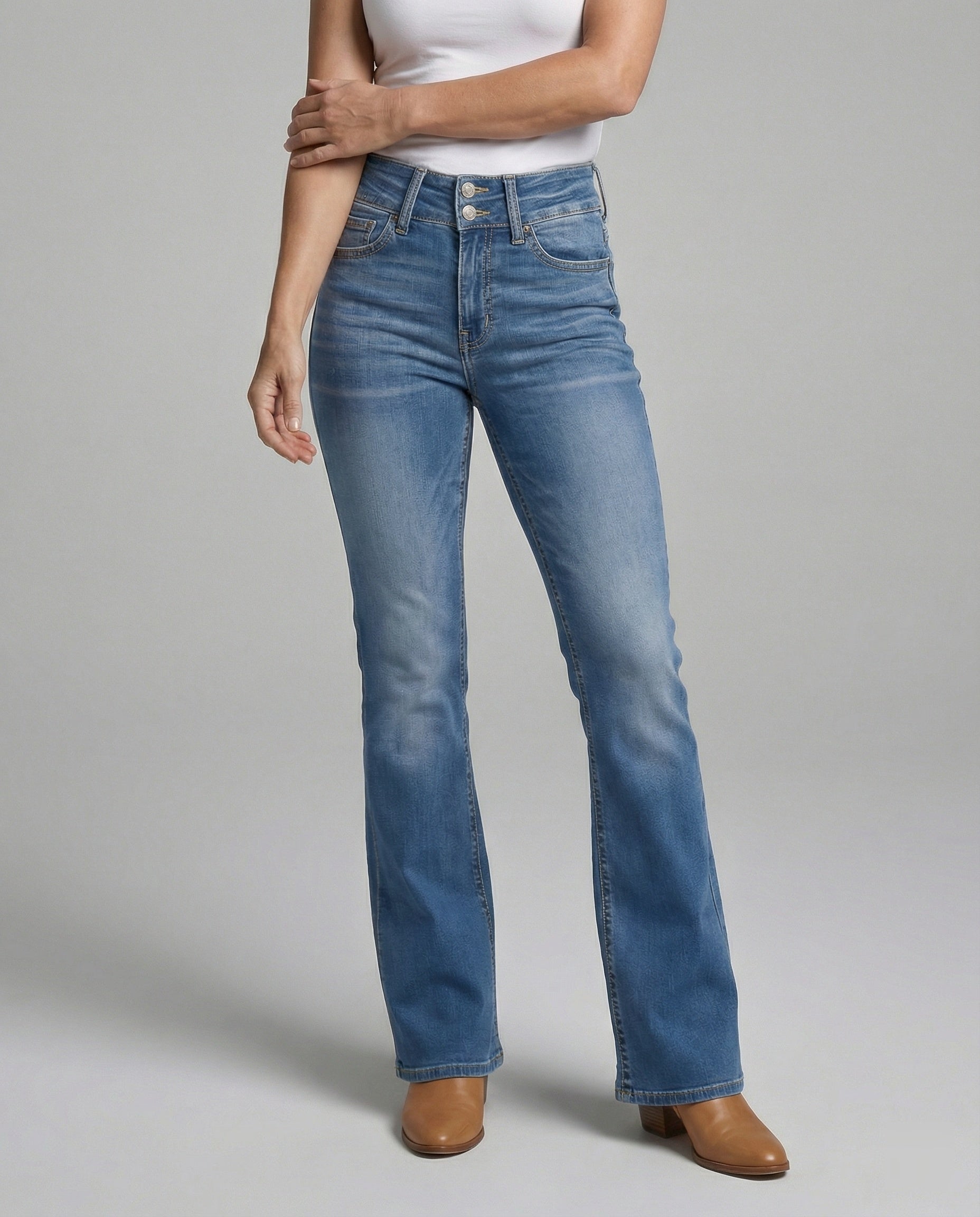 Damen High Waist Stretch Jeans ausgestellt