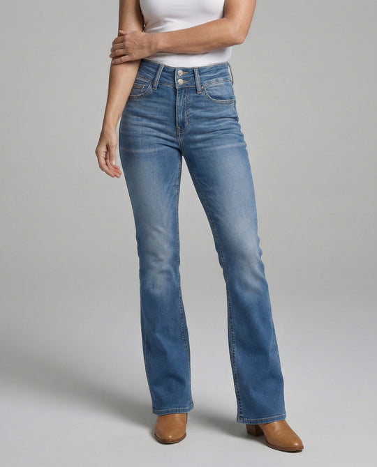 Damen High Waist Stretch Jeans ausgestellt