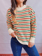 Damen lässiger Strickpullover mit buntem Rautenmuster und Rundhalsausschnitt R&B