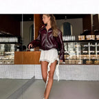 Damen Elegante Satin-Shorts mit Spitzenbordüre und asymmetrischem Saum R&B