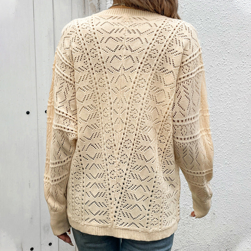 Damen Strickjacke mit filigranem Lochmuster und lässigem Schnitt R&B