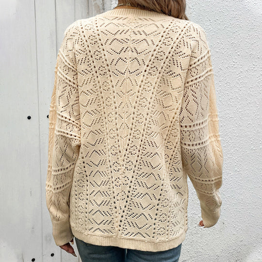 Damen Strickjacke mit filigranem Lochmuster und lässigem Schnitt R&B