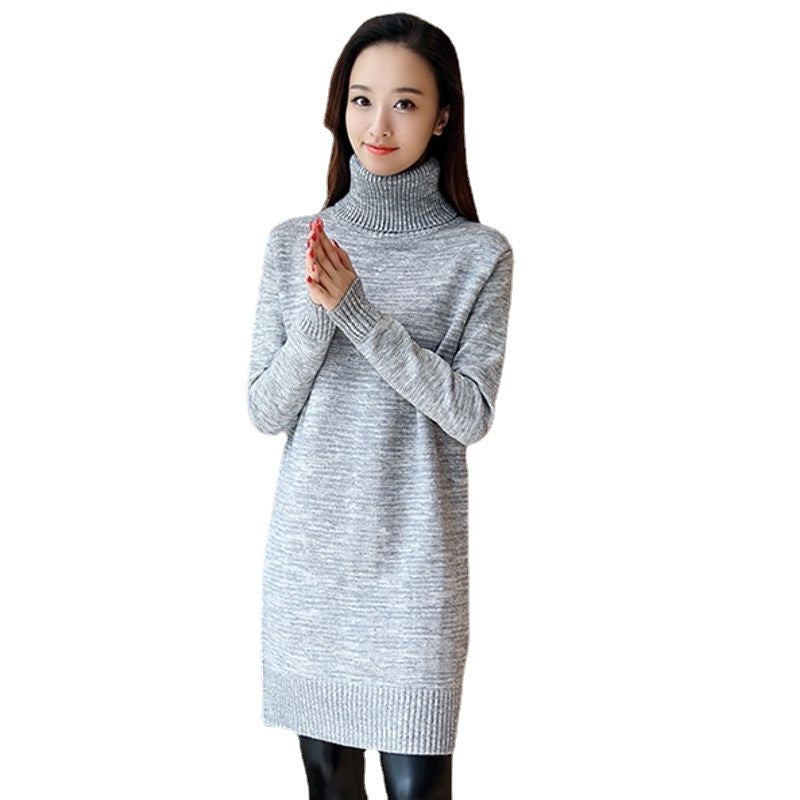 Damen Strickkleid mit hohem Rollkragen und gerippten Details R&B