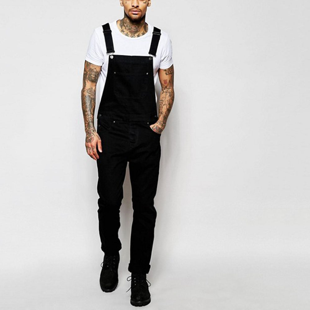 Herren lässige Denim-Latzhose mit verstellbaren Trägern und moderner Passform R&B