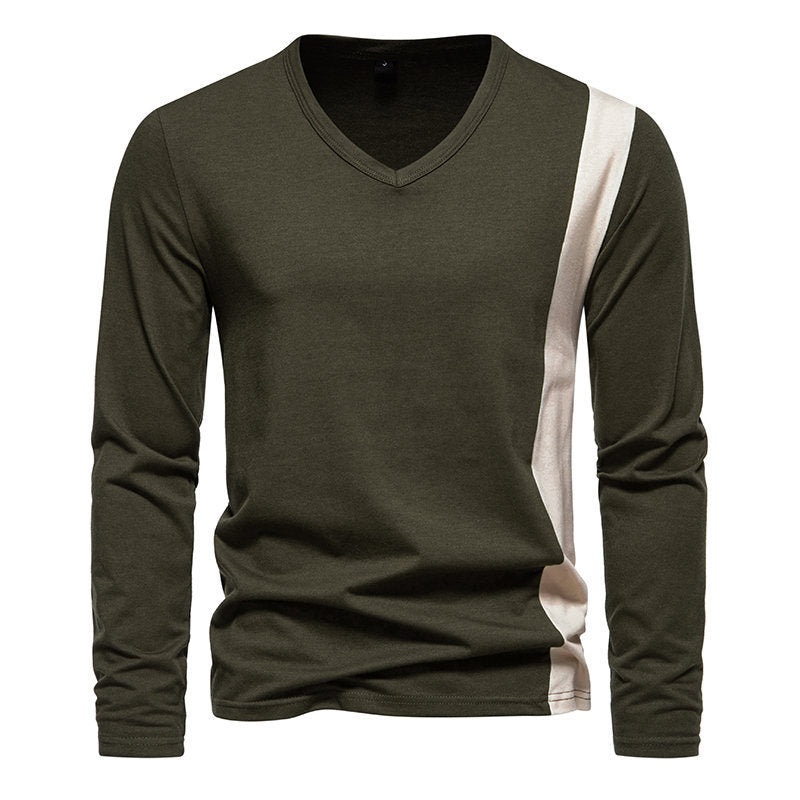 Herren Langarmshirt mit modernem V-Ausschnitt und kontrastierendem Design
