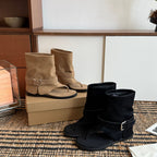 Damen Zehentrenner-Stiefel mit modischem Riemendesign und hochwertiger Veloursleder-Oberfläche