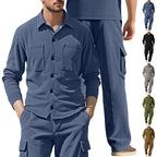 Herren nan geripptes Worker-Hemd mit Brusttaschen und entspannter Cargohose R&B