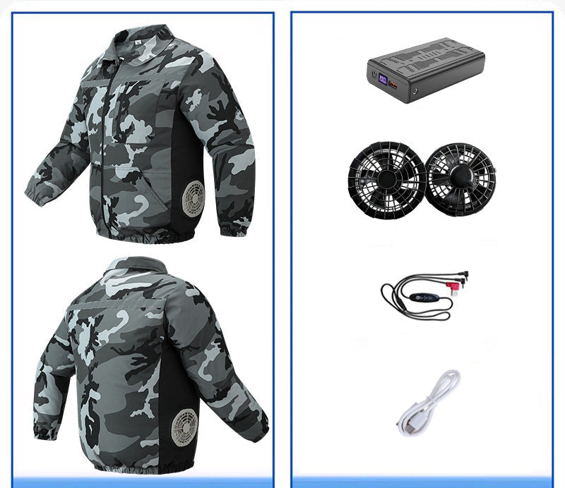 Unisex nan ventilated work cooling jacket with side vent inserts, removable battery compartment and reflective inserts R&B