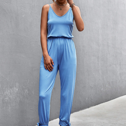 Damen Lässiger Jumpsuit mit verstellbaren Spaghetti-Trägern und elastischem Bund R&B