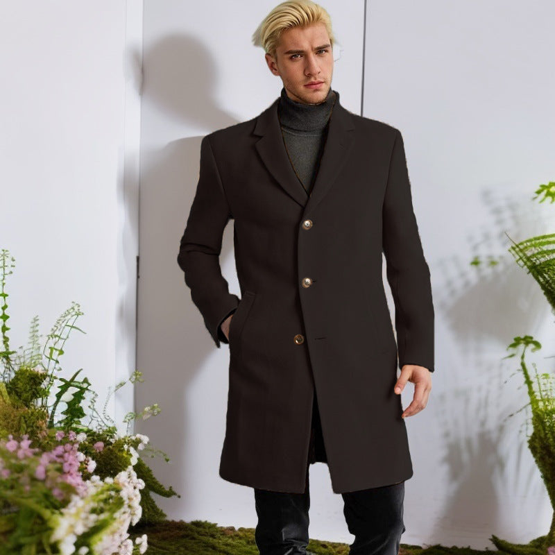 Herren eleganter Langmantel mit goldenen Knöpfen und klassischem Schnitt R&B