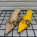 Damen elegante Slingback-Mules mit Leoparden-Schleifenverzierung