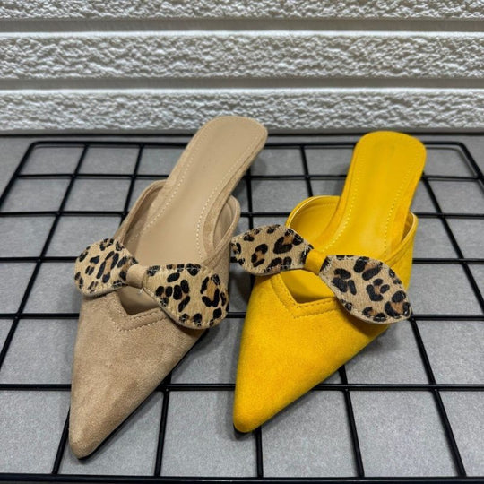 Damen elegante Slingback-Mules mit Leoparden-Schleifenverzierung R&B