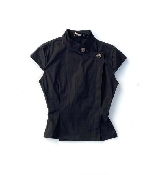 Damen Modisches Kurzarmshirt mit Stehkragen und dezenten Knopfdetails R&B