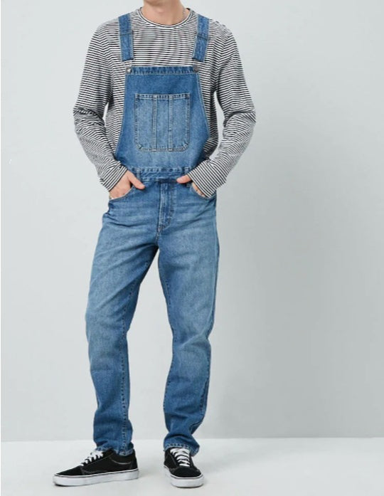 Herren Denim Latzhose im Vintage-Stil mit regulierbaren Trägern und praktischen Taschen R&B