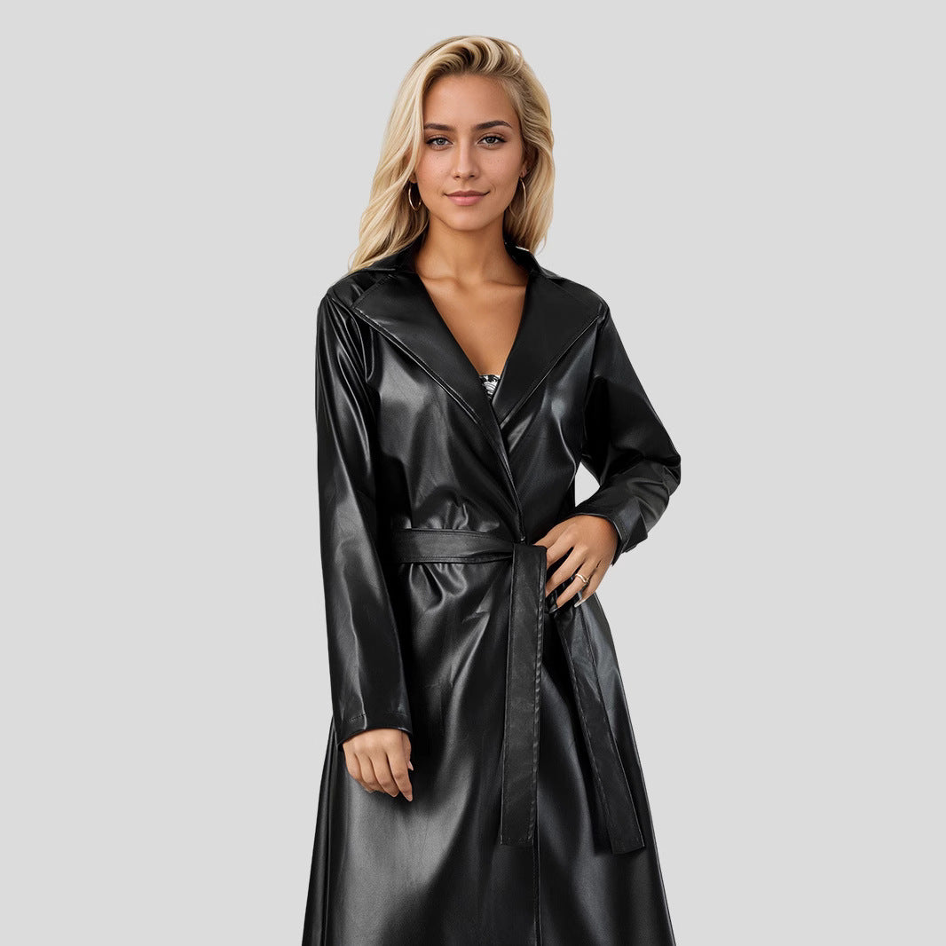 Damen Eleganter Kunstleder-Trenchcoat R&B