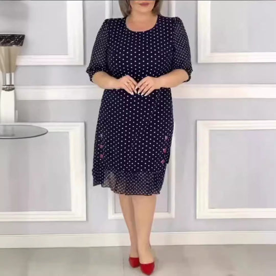 Damen Freizeitkleid mit elegantem Punktmuster und femininen Rüschendetails Heidi-Mode