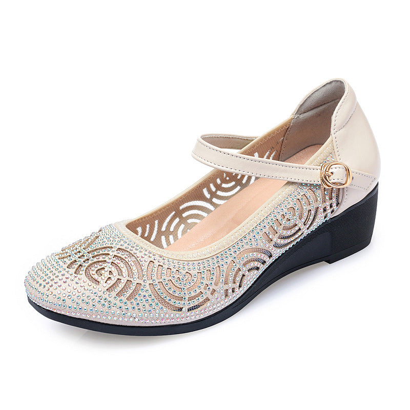 Damen Modische und funkelnde Ballerinas mit verstellbarem Riemen und rutschfester Sohle R&B