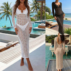 Damen gehäkelter Strandüberwurf mit tiefem V-Ausschnitt und eleganten Ärmeln R&B