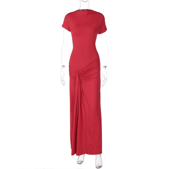 Damen Elegantes Maxikleid mit Drapierung und asymmetrischem Saum R&B