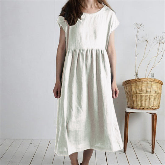 Damen Langmaxikleid aus atmungsaktivem Leinenstoff mit lockerer Passform R&B