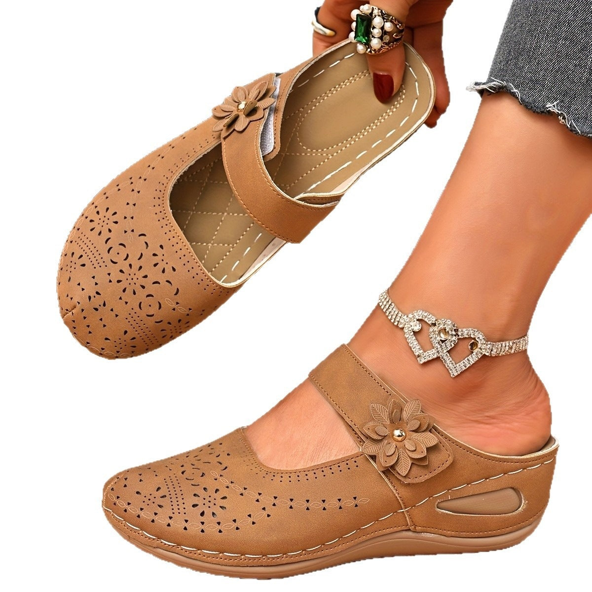 Damen Komfortable Clogs mit floralem Cut-Out-Design und rutschfester Sohle