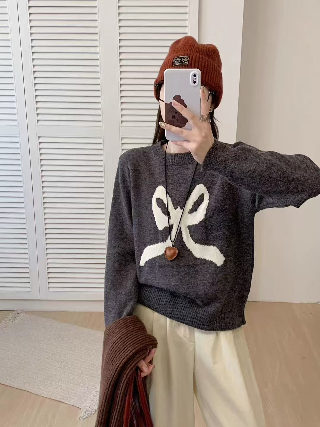 Damen Kuscheliger Pullover mit verspieltem Schleifenmotiv und weitem Schnitt