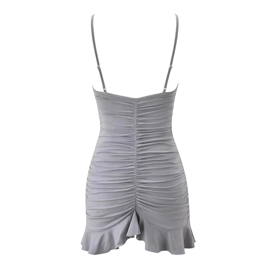 Damen verführerisches Minikleid mit Rüschensaum und glitzerndem Detail R&B