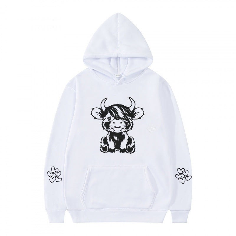 Damen Kapuzensweater mit entzückendem Kuhmotiv und praktischen Kängurutaschen R&B