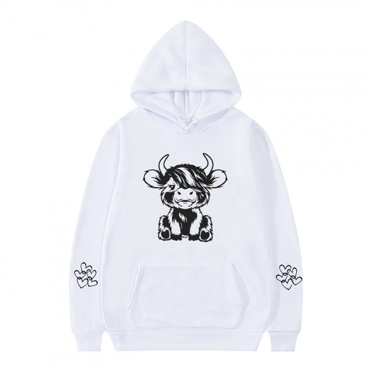 Damen Kapuzensweater mit entzückendem Kuhmotiv und praktischen Kängurutaschen R&B