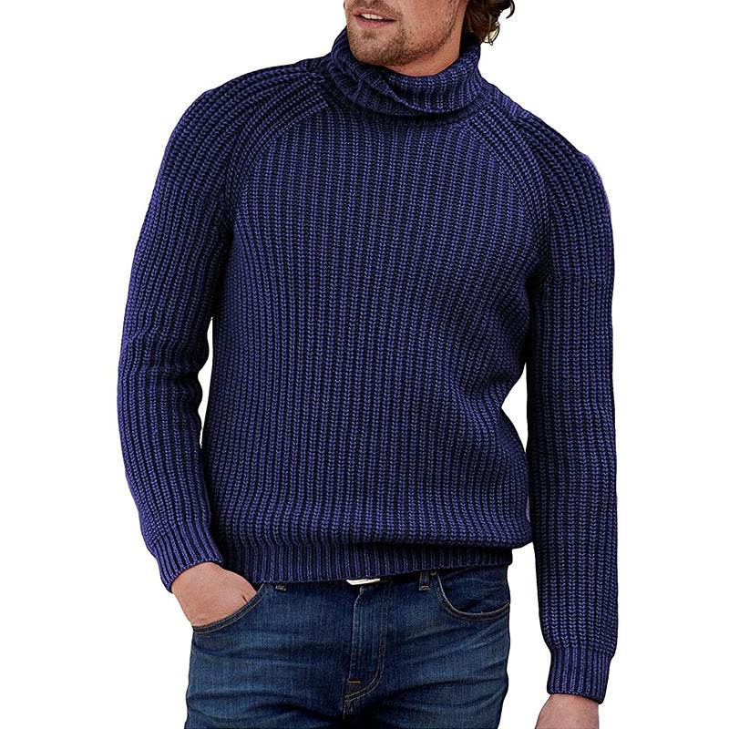 Herren Grobstrick Pullover mit hohem Kragen R&B
