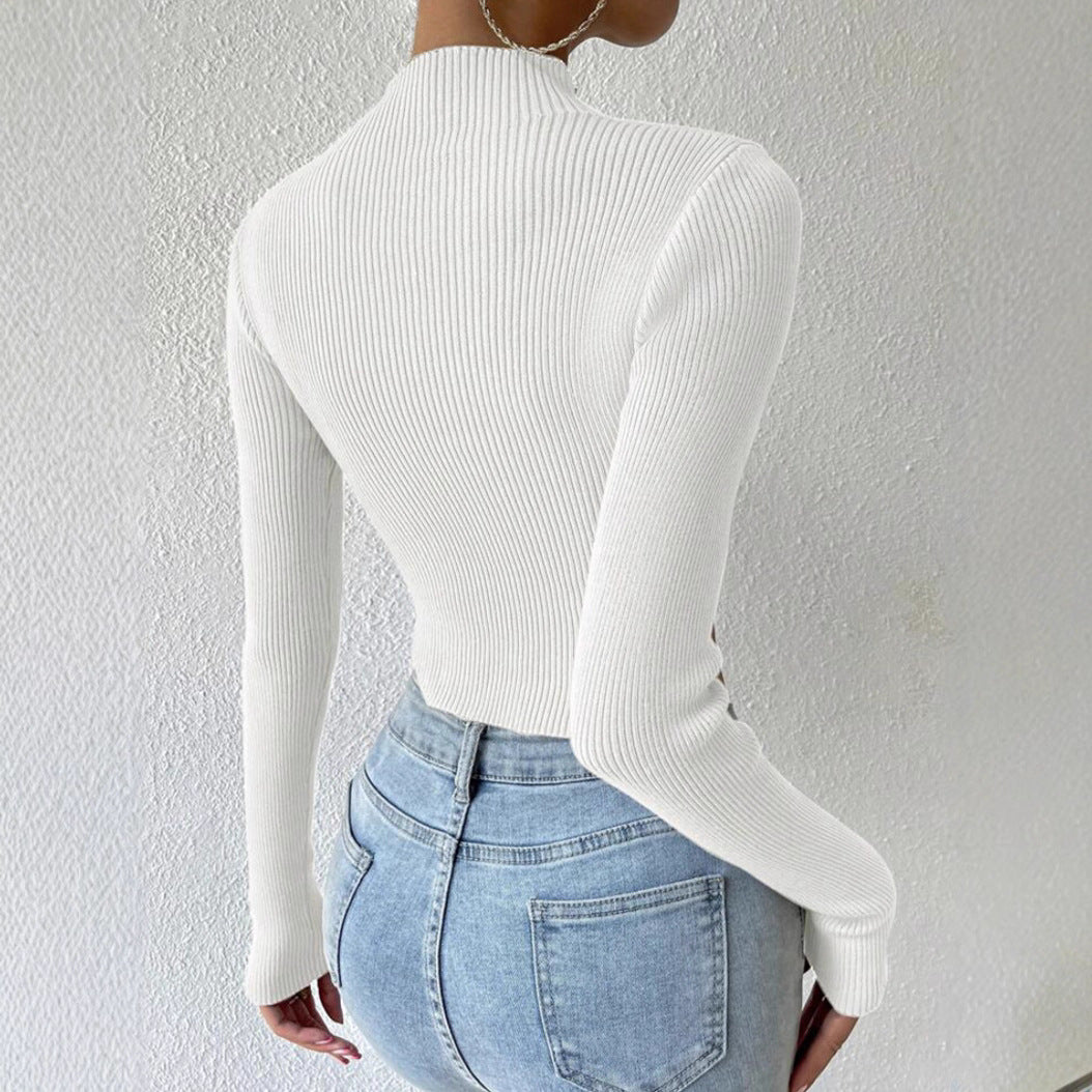Damen Feinstrickpullover mit modischem Stehkragen und waveless Design R&B