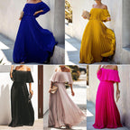 Damen Maxikleid mit asymmetrischem Plisseefall und schulterfreiem Design R&B