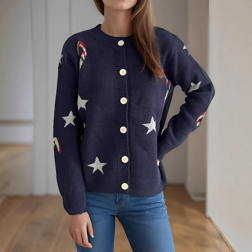 Damen Strickjacke mit festlichem Motiv und dekorativen Knöpfen R&B