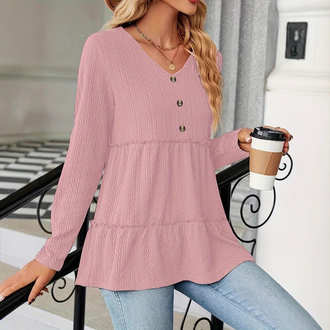Damen Ärmelloses V-Ausschnitt Shirt mit Knopfdetails und voluminösem Saum R&B