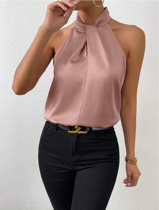 R&B | Damen Knoten Hals Stil Top Seide