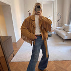 Damen Wildlederjacke mit fransigen Details und taillierbarem Gürtel R&B