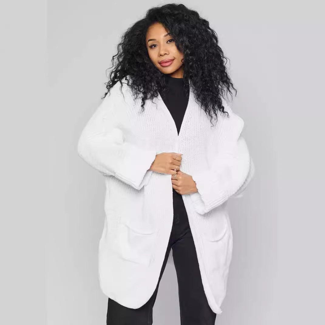 Damen Langer Strickcardigan mit offenen Fronten und praktischen Taschen R&B