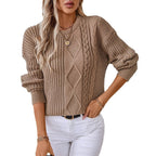 Damen modischer Strickpullover mit strukturierten Mustern und Rundhalsausschnitt