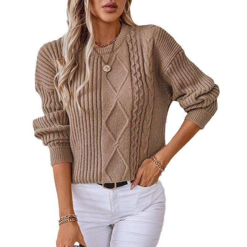 Damen modischer Strickpullover mit strukturierten Mustern und Rundhalsausschnitt