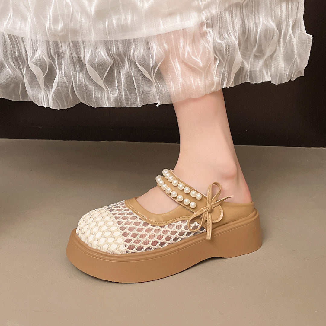 Damen Komfortable und elegante Mules mit Perlverzierung und atmungsaktivem Obermaterial R&B