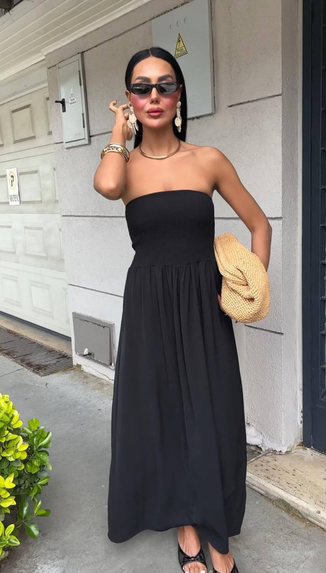 Damen Strickmaxikleid mit elastischem Oberteil R&B