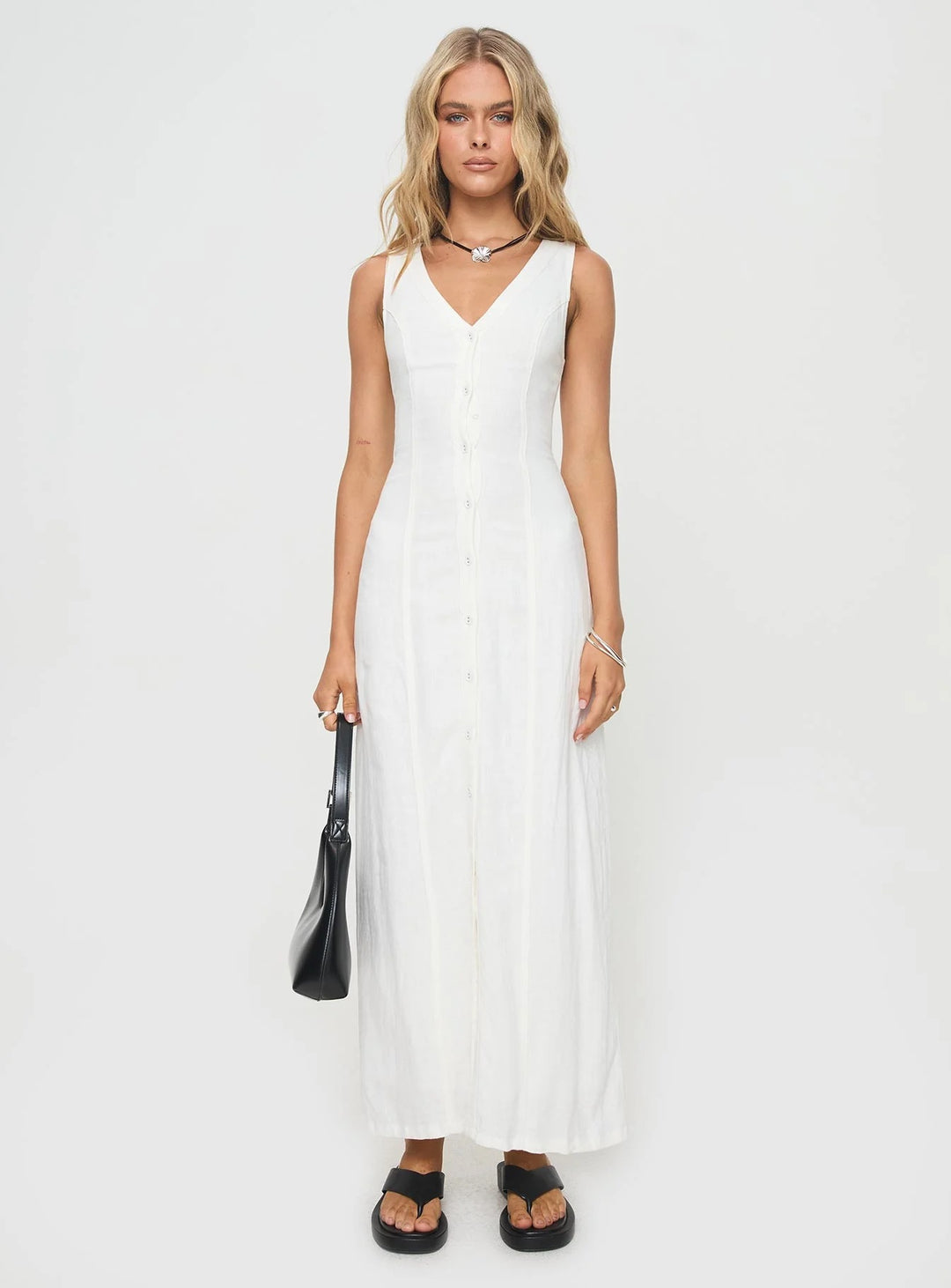 Damen Maxikleid mit knöpfbarem Ausschnitt und figurbetontem Schnitt R&B
