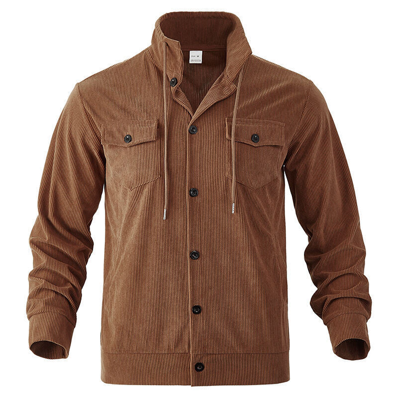 Herren Hochwertige Cordjacke mit praktischen Taschen und modischem Stehkragen R&B