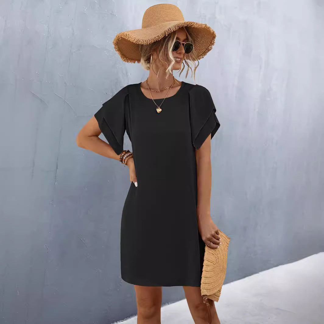 Damen Kurzarmkleid mit voluminösen Rüschendetails und bequemen Schnitt R&B