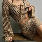 Damen gehäkeltes Strandoutfit mit offener Front R&B