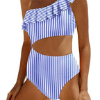 Damen Eleganter Einseitiger Badeanzug mit Volant R&B