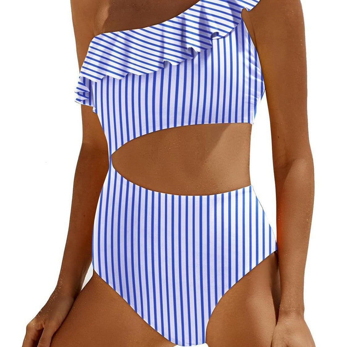 Damen Eleganter Einseitiger Badeanzug mit Volant R&B